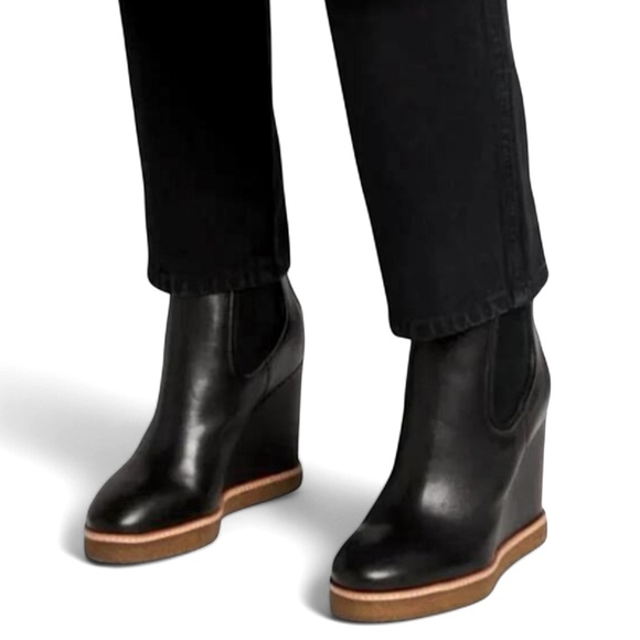 ANTHROPOLOGIE Splendid Wynn Black Leather Wedge Boots Size 7.5M Gothic Goth - Picture 3 of 16